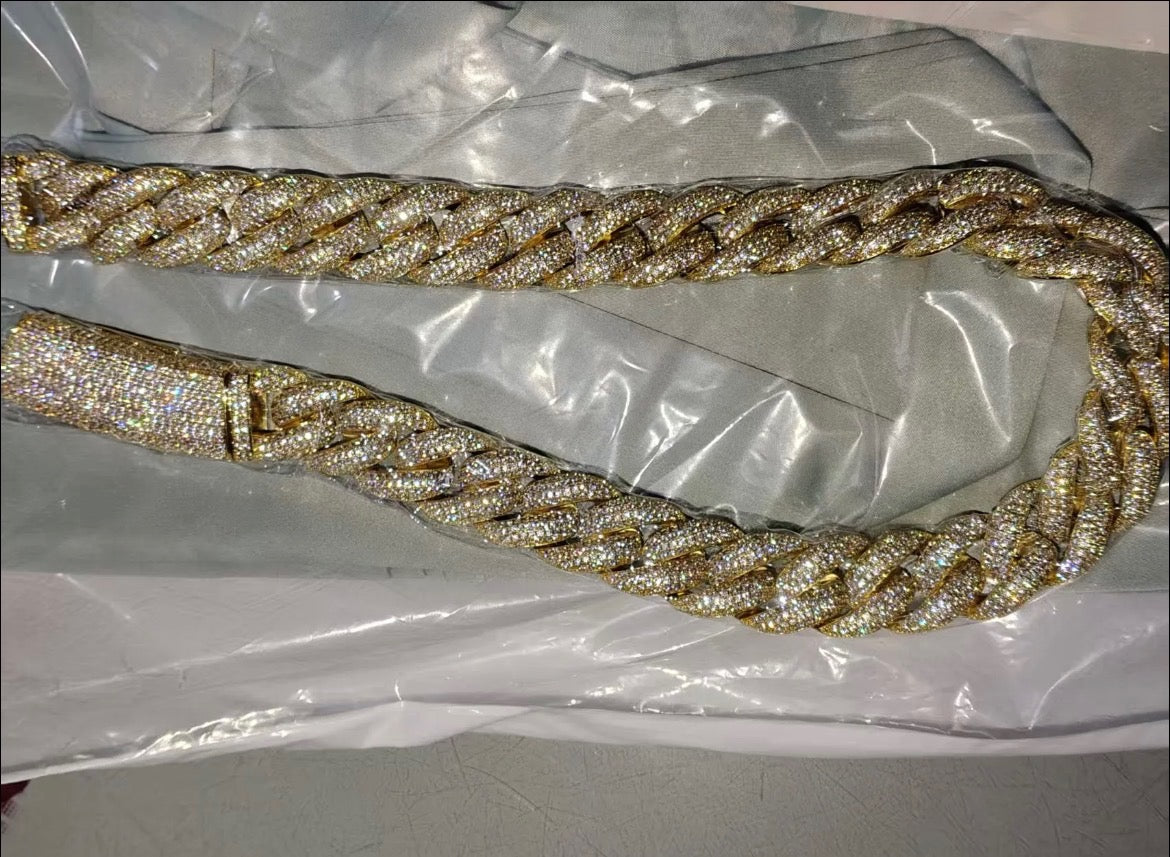 Real Diamond Cuban Link Gold Plated 20mm by 22”